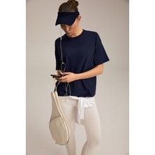 Urban Beat Rıelle Kadın %100 Organik Pamuklu Kalın Dokulu Oversize Fit Yuvarlak Yakalı Lacivert T-Shirt