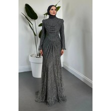 Merven Akyüz Juliet Noir Korse Detay Dantel Abiye Füme