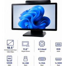 GRANDSTARRW185M 18.5''HD i5-3.NESIL/8GB/120GB SSD Dokunmatik Pos Pc + 11.6'' Müşteri Ekranı