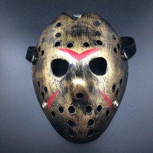 MiraLive Bakır Renk Kırmızı Çizgili Tam Yüz Hokey Jason Maskesi Hannibal Maskesi (K95)