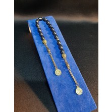 Mryart Füme Renk Hematit Doğal Taşlar ile Tasarlanmış Gold Renk Metal Detaylı Zaza Tesbih