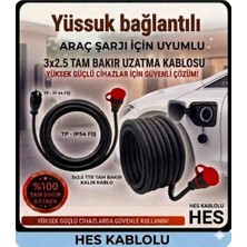 DC-ELEKTRO Hes Kablolu Evden Araç Şarjı Uyumlu 3-40 Metre (3x2.5 mm Ttr Tam Bakır) Yağmur Altında Kullanıma Uygun Uzatma Seyyar
