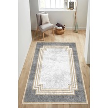 Mortapi Modern Desenli Bej Baskılı Kaymaz Yıkanabilir Salon Oturma Odası Mutfak Antre Halısı Yolluk