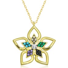 Avensyy ​gümüş Gold Renkli Taşlı Çiçek Kadın Kolye