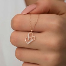 Avensyy 925 Ayar Gümüş Rose Birleşmiş Kalpler Kadın Gümüş Kolye