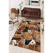 Mortapi Deri Patchwork Desenli Baskılı Kaymaz Yıkanabilir Salon Oturma Odası Mutfak Antre Halısı Yolluk