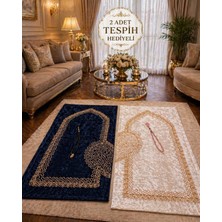 Higliving Kalpli Eşli Çift Gelin Damat Bohçası Çeyizlik Hediyelik Tesbihli Nakışlı Seccade / Seccade Seti 70 X110