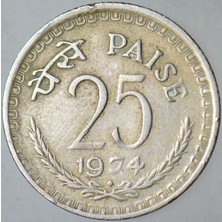 Banknoting Hindistan 25 Paise 1974.