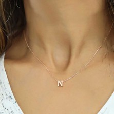 Avensyy 925 Ayar Gümüş Rose 3 Boyutlu N Harf Kadın Gümüş Kolye