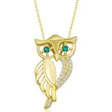Avensyy ​925 Ayar Gümüş Gold Yeşil Gözlü Baykuş Kadın Gümüş Kolye