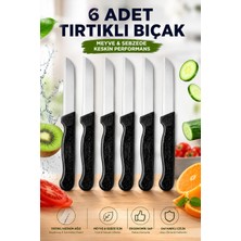 6’lı Tırtıklı Meyve Sebze Bıçağı Seti Siyah Saplı Domates Ekmek Kahvaltı Bıçağı