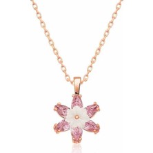 Avensyy 925 Ayar Gümüş Rose Pembe Lotus Çiçeği Kolye