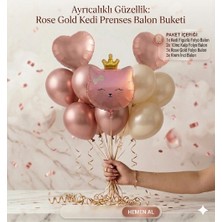 Çavuş E-Ticaret Rosegold Kedi Figürlü Taçlı Kalp Folyo Balon Seti ,doğum Günü Seti,parti Seti, Sevgili,bride Parti Seti