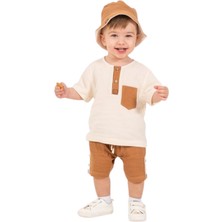 Enza Butik Erkek Bebek Yazlık 2'li Müslin Şapka Hediyeli Alt-Üst Takım 6/12/18 Ay