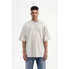 Machinist Erkek Basic Super Pamuklu Oversize Tişört Boyama Gri