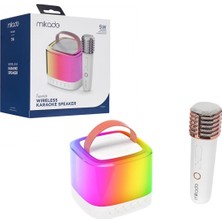 MiraLive Beyaz Karaoke Mikrofonlu Wireless Hoparlör - Speaker Işıklı USB Şarjlı Bt - Tf Card - Aux 5W (K95)