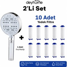 Deyhome 6 Fonksiyonlu Filtreli Duş Başlığı Basınç Artırıcı Duş Başlığı + 10 Adet Yedek Filtre Beyaz/Krom