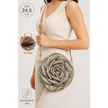 Aliye Kadın El Örgüsü Çapraz Çanta | Pastel Lila & Yeşil Tek Yön Çiçek Desenli Ayarlanabilir Askılı Butik Tasarım