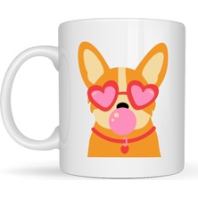 Bezos Sevimli Corgi Desenli Porselen Kupa Model 44 – Kalpli Gözlüklü Köpek Tasarımlı, Eğlenceli & Hediye Fikri