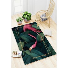Mortapi Flamingo Desen Baskılı Kaymaz Yıkanabilir Salon Oturma Odası Mutfak Balkon Teras Halısı Yolluk