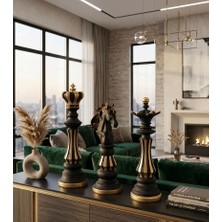 Mirsa Global Dekoratif Satranç Takımı Şah Vezir At Siyah Gold 3 Lü Biblo