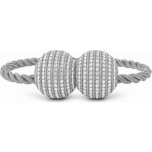 Mefaks Tekstil Mıknatıslı Kristal Taşlı Perde Braçolü Gri