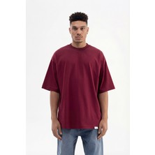 Machinist Erkek Basic Super Pamuklu Oversize Tişört Vişne