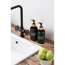 Bezos 2 Li Bambu Altlıklı Sıvı Sabunluk Seti Siyah