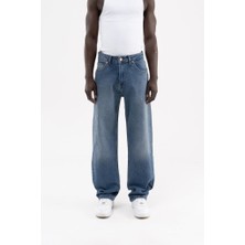 Machinist Erkek Distressed Effected Baggy Jean Pantolon Mavi