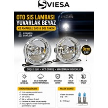 Sviesa 9 cm Yuvarlak Beyaz Oto Sis Lambası H3 Ampullü Sağ Sol Takım 12V