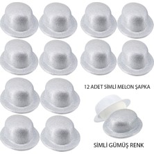 Avensyy Gümüş Renk Simli Melon Yuvarlak Parti Şapkası 12 Adet