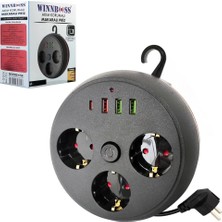 Azentech Winnboss Termal Akım Korumalı USB ve Type C Şarj Çıkışlı 16A Makaralı 3'lü Uzatma Grup Priz 3395