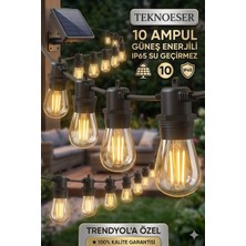 Eser Ticarett Güneş Enerjili Solar Bahçe Aydınlatması - 10 Ampullü IP65 Su Geçirmez Dekoratif Bahçe, Balkon ve Teras LED Kordon Işık