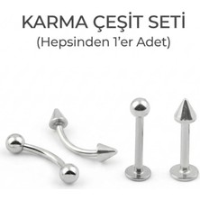 Lorivelle 4'lü Kararmaz Cerrahi Çelik Karma Piercing Seti Tragus Helix Kaş Göbek Dudak Rook Kıkırdak Küpesi