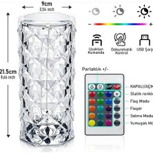 Avensyy Kristal Elmas LED Dokunmatik Şarjlı Kumandalı Masa Lambası Rgb