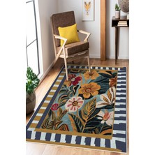 Mortapi Çerçeveli Floral Desen Baskılı Kaymaz Yıkanabilir Salon Oturma Odası Mutfak Antre Halısı Yolluk