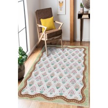 Mortapi Çerçeveli Floral Desen Baskılı Kaymaz Yıkanabilir Salon Oturma Odası Mutfak Antre Halısı Yolluk