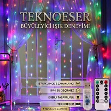 Eser Ticarett Rengarenk Fonksiyonlu Peri LED Perde Işık - 8 Modlu Kumandalı Zamanlayıcılı Animasyonlu USB Mikro LED