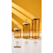Empressco Maloria Bambu Gold Geyik Kapaklı Amber Renk Silindir Çizgili Kavanoz | 1 Adet - 500ML (Küçük Boy) - Fiyatı, Yorumları