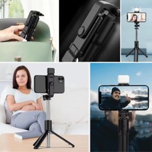 Aycer Kendiliğinden LED Işıklı Kumandalı Uzayabilen Selfie Çubuğu,masa Üstü Tripod ( Lisinya )