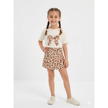 Kids Çocuk Kidscocuk Kız Çocuk Leopar Desenli Taş Detaylı Şort Etek Takım 2 Parça (3-10YAŞ)