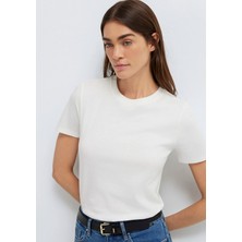 Mavi Bisiklet Yaka Ekru Basic Tişört 1614181-70057