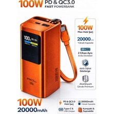 Roxiva 100W Ultra Hızlı Powerbank 20.000MAH Usb-A Type-C Çıkışlı Telefon Tablet Notebook Alüminyum Taşınabilir Hızlı Şarj Cihazı