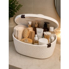 Efuliz Home Jüt Hasır Oval Kapaklı Sepet - Organizer, Düzenleyici, Dekoratif Sepet - Handmade El Dokuma Sepeti