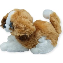 Aycer Sesli Peluş Yatan Köpek 25 cm - Kahve Beyaz (Lisinya)