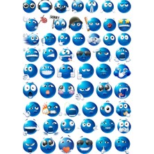 Ororabutik 56 Adet Mavi Komik Emoji Sticker Seti - Etiket Seti Scrapbook Bullet Journal