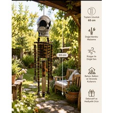 WoodBay El Yapımı Iskelet Figürlü Rüzgar Çanı Bambu Dekoratif Bahçe Balkon Süsü 65 cm
