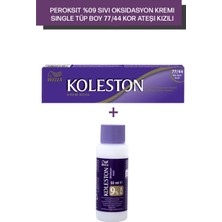 Wella Koleston Peroksit 09% Sıvı Oksidasyon Kremi+Koleston Single Tüp Boya 77/44 Kor Ateşi Kızılı