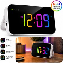 Sevgift Neo Rgb Renkli Dijital Mini LED Saat | Şarjlı Masaüstü ve Duvar Tipi Modern Saat