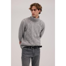 Jakamen Gri Slim Fit Tam Balıkçı Yaka Triko Kazak